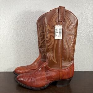 Vintage Tony Lama Men's 8.5 D Brown Leather Exotic Teju Lizard Skin Boots 8540